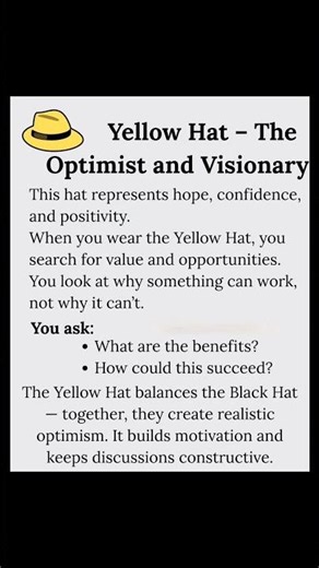 “Why Yellow Hat Thinkers Always Win 🏆 Optimism Explained”