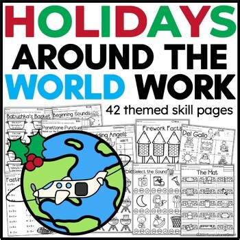 Holidays Around the World Printable & Digital Skill Pages for Math and ELA (K-2)
