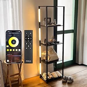 FENLO RGB Floor Lamp with Shelves Fancy Pro, Dimmable Display Shelf Lamp with Color Temperature Control, App & Remote, Bright Long-Lasting Integrated LED
