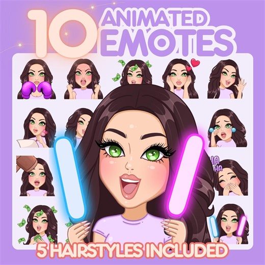 Animated Discord Emotes | Twitch Girl Emotes Pack | 10 Animated Emotes [AMELIA: Brown Hair / Green Eyes / Pale Skin] - Etsy