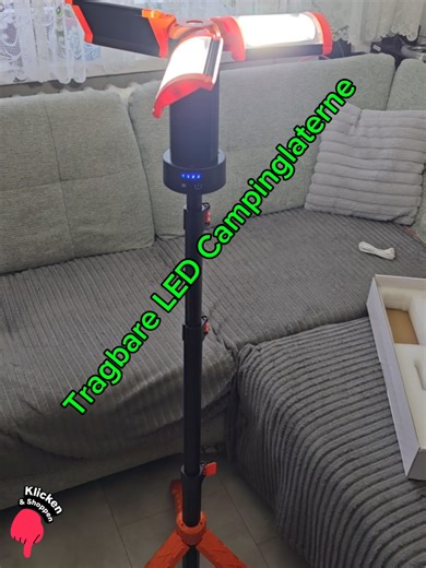 Tragbare LED Campinglaterne mit Akku und Stativ