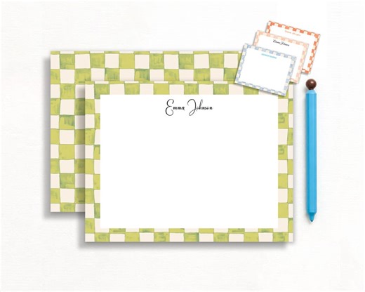 Watercolor Checker Personalized Notepad Set - Custom Name Stationery - Gift for Teachers, Professionals or Friends - Double-sided Card - Etsy