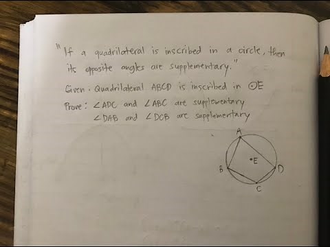 Grade10 LT5: If a quadrilateral is inscribed in a circle, then its opposite angles are supplementary