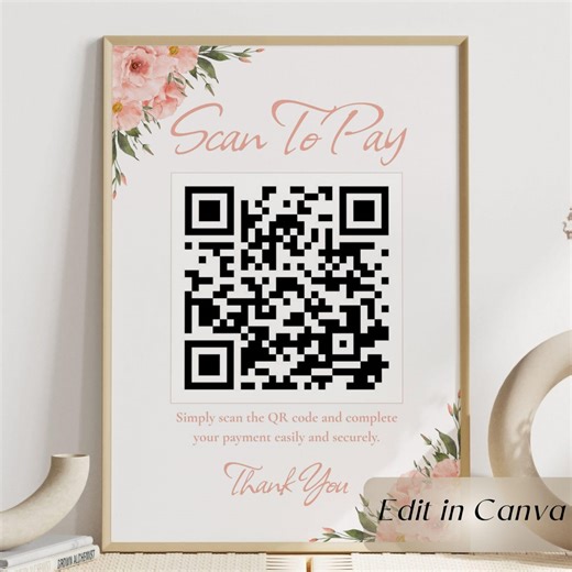 Floral Scan to Pay Sign Template, QR Code Payment Poster, Editable Canva Business Sign, Flower Aesthetic Printable, A4 US Letter Display - Etsy UK