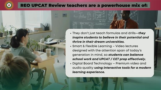 𝗪𝗵𝘆 𝗥𝗘𝗢 𝗨𝗣𝗖𝗔𝗧 𝗥𝗲𝘃𝗶𝗲𝘄? 𝗘𝗹𝗶𝘁𝗲 𝗧𝗲𝗮𝗰𝗵𝗶𝗻𝗴 𝗧𝗲𝗮𝗺, 𝗥𝗲𝗱𝗲𝗳𝗶𝗻𝗲𝗱 – Our mentors are more than lecturers; they are role models. REO UPCAT Review teachers are a powerhouse mix of: ✅ Oblation Scholars (Top 50 out of 68,000 UPCAT takers) ✅ INTARMED Qualifiers at UP Diliman ✅ Award-winning scholars such as Philippine Senate Gold Medalists & DOST YES Awardees ✅ Globally competitive achievers with admissions and scholarships from Michigan State University 🇺🇸, Nagoya Univ