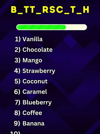Guess the 10 Best Ice cream flavors by their Missing letters quiz #quiz #quiztime #quizgame #quizshow #usa
