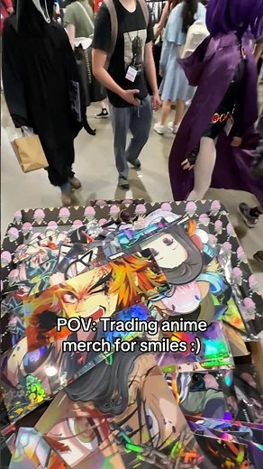POV: Trading anime merch for smiles 😊❤️ #animecommunity #animestickers #animeconvention