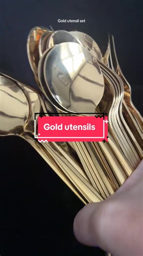 Gold utensil set. Easy kitchen upgrade. This gold utensil set is perfect for the aesthetically pleasing home, cozy home vibes, traditional, modern,l or farmhouse, and easily integrates into any kitchen decor. #utensils #kitchen #aesthetichome #luxurylook #tiktokshopcreatorpicks