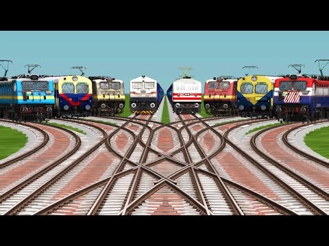 8 Indian Trains Crossing By Bumpy Branched Railroad Tracks || indian railways || train simulators