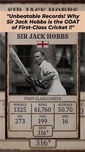 199 Centuries! 😱 The Insane Stats of Cricket’s Greatest Batsman: Sir Jack Hobbs #cricket #shorts