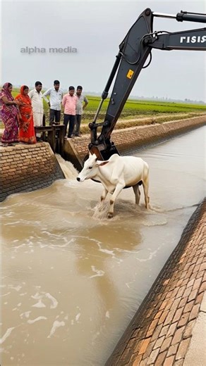 Brave Farmers Rescues Cow Drowning In Fast Flowing River! #humanity #cow #animals #pets #rescue