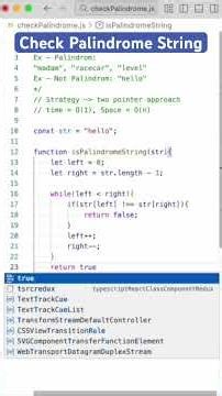 JavaScript Interview Q&A | Check Palindrome String in JavaScript #codinginterview #shorts
