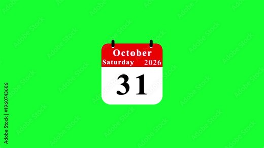 October 31 2026 Calendar Page on Green Screen saturday