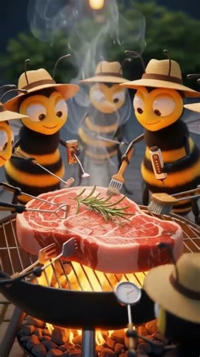 Bees Grilling a Giant Piece of Meat 🐝🍖 | BBQ Bee Party