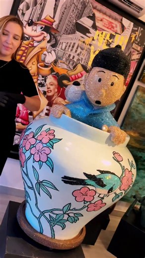 15K views · 262 reactions | “Tintin Blue Lotus Masterpiece” is an original statue fully hand-decorated with more than 90,000 Swarovski crystals! . It measures 70 cm (70 × 125 cm) and it is edition 1/1 (unique). Made for collectors who want iconic characters reimagined for luxury interiors. DM to book a private viewing with worldwide shipping. #cjsgalleryonline #angelagomes #tintin #crystalart #UniqueArtPiece | CJS gallery | Facebook