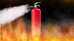 Red Fire Extinguisher Releasing Foam Jet on an Intense Fire Stock Video