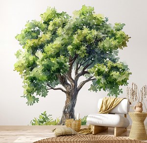 Watercolor Tree Wall Decal, Wall Decor, Nursery Wall Decals, Large and Tall Green Peel and Stick Kids Room Decor Home Wall Art, Mural, T3 - Etsy