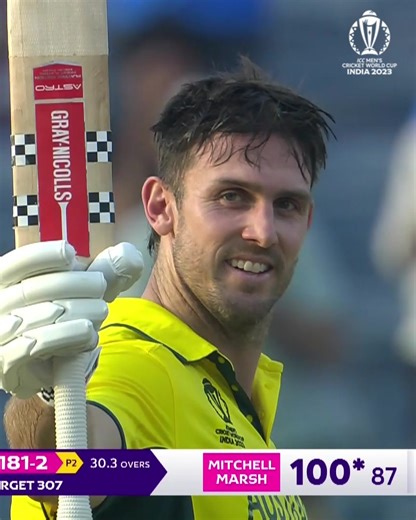 Century No.2️⃣ in #CWC23 for Mitchell Marsh 🤩 #CWC23 #AUSvBAN | ICC - International Cricket Council