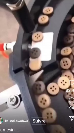 Mechanical Stamping Machine in Action with Wooden Buttons