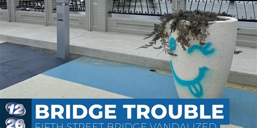 Fifth Street bridge hit with graffiti; service line breaks