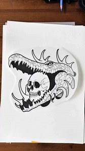 Don’t be a copycat. You don’t need to steal tattoo designs to create something cool. All you need is an idea and a few basic skills. For this design, I combined two photo references — a crocodile and a skull — and turned them into one original composition. Rough sketch first, clean lines later. That’s the process. Photo references are tools. Copying other artists is not. #sketching #drawing #drawingtutorial #tattoodesign #artwork Video showing the process of creating a tattoo design using two ph
