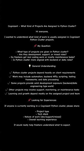 Cognizant – What Kind of Projects Are Assigned to Python Cluster?