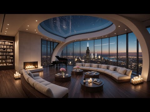 🌟 Chicago Penthouse with Glass Skylight Ceiling | Willis Tower View | Jazz & Fireplace 4K
