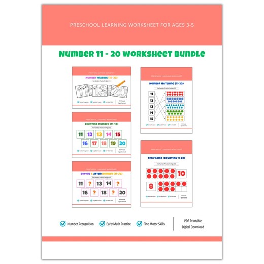 Preschool Math Worksheets: Numbers 11-20 Bundle (PDF Printable) - Etsy UK