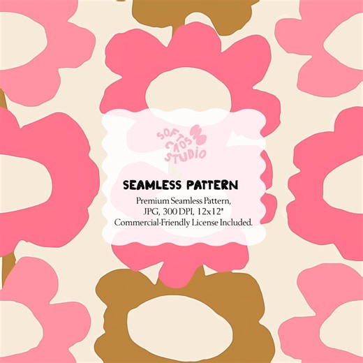 Retro Daisy Seamless Pattern, Pink and Brown Mod Flower Repeat, Groovy Floral Pattern, Large Flower Design, Digital Paper Commercial Use - Etsy