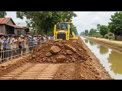 Optimize Road Edge! Road Transformation Operating With KOMATSU D58 Bulldozer Spreading Soil