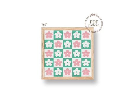Geometric Floral Cross Stitch Pattern PDF, Pink Green Flowers Counted Chart - Etsy