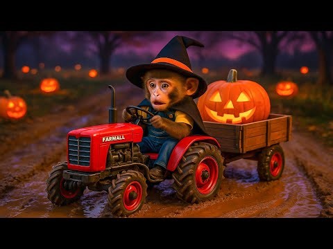 Monkey Xuxu the Tractor and the Spooky Pumpkin Surprise on Halloween Night - XUXU MONKEY LIFE 🐒🚜🎃🌙