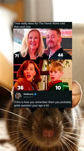 Side by side photos display the actors as children and as adults