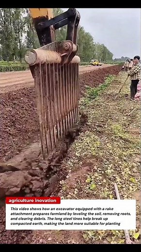 Excavator Rake Attachment for Soil Preparation in Agriculture