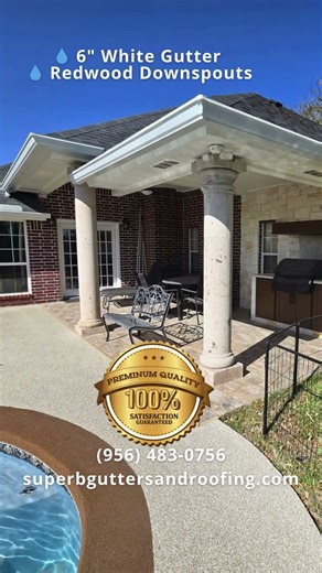 White Gutters & Redwood Downspouts Installation | Rio Grande Valley TX | Superb Gutters & Roofing
