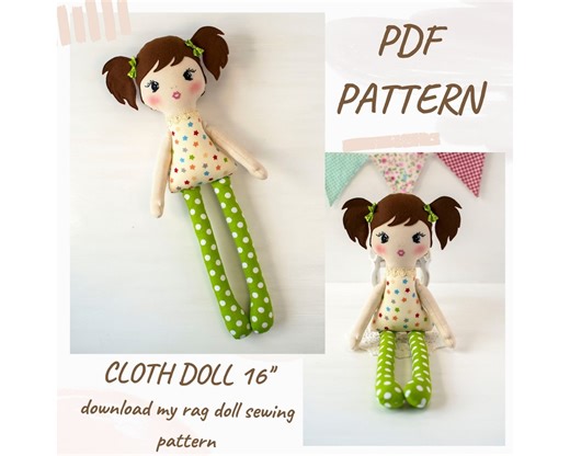Rag Doll Sewing Pattern, 16'' Cloth Doll (PDF Pattern) - Etsy UK