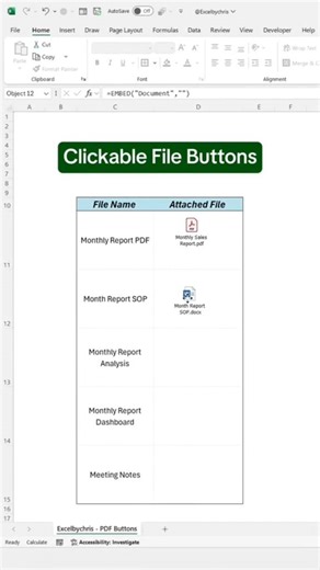244K views · 1.3K reactions | How to create clickable files Button in excel #exceltipsandtricks #exceltricks #exceltraining #GoogleSheets #exceltemplate #exceltutorial #exceltips #exceltutorial #googlesheetstips #exceltipsandtricks #excellent_britain | LEARN MORE | Facebook