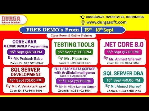 New Batches in Class Room & Online Training @ DURGASOFT