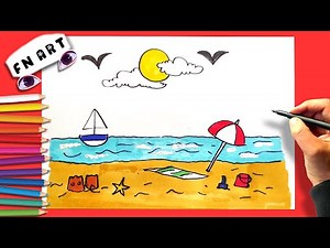 How to draw a beach scene step by step easy