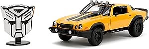 Jada Transformers Rise of The Beast 1:24 1977 Chevy Camaro Bumblebee & Badge Die-Cast Car, Toys for Kids and Adults