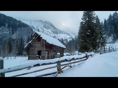 Snowfall Ambience | Peaceful Cabin in the Alps for Deep Relaxation & Wind Sounds for Sleep