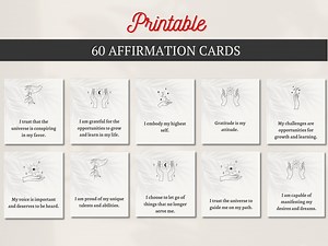 60 Positive Affirmation Cards, Positive Affirmations, Printable Cards, Powerful Affirmations, Affirmation Card Deck, Digital Download - Etsy