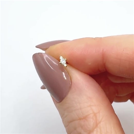 Diamond Flat Back Earring: 14k Gold 3-stone Cartilage Piercing Stud - Etsy