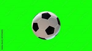 3d football, soccer ball spinning loop animation on green screen background