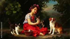 loving pets, girl loving cat and dog, love