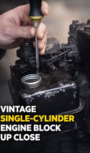 Vintage single-cylinder engine block up close