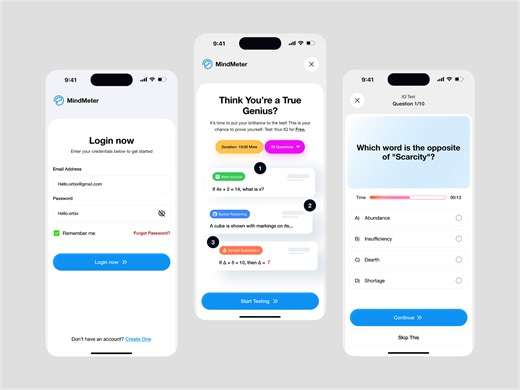 MindMeter Mobile App Gaming UI