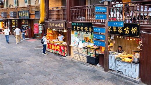 Small food stalls in China serving fresh local dishes