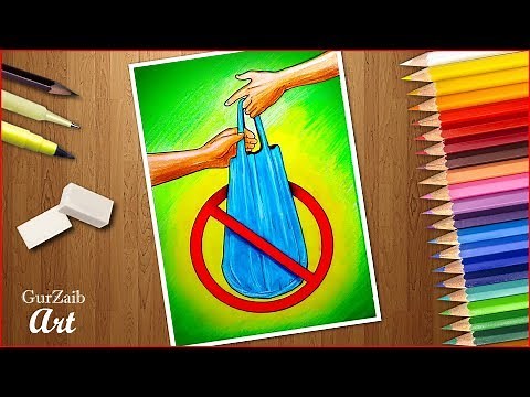Stop plastic bags pollution drawing || Plastic Mukt Bharat poster easy || Plastic free India