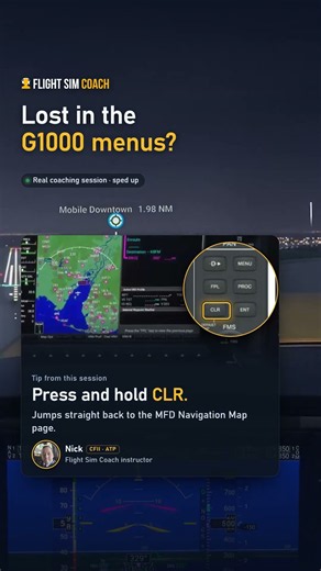 Lost in the G1000 menus? Hold CLR to return to the map